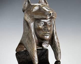 Harvey Pratt Signed Bronze "Wolf Clan Headdress" Native American Sculpture 3/30