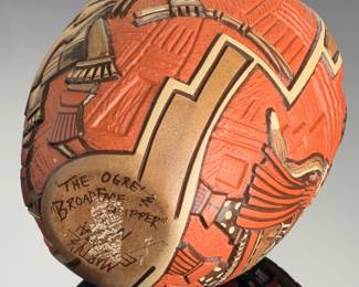 Hopi-Tewa Pottery Carved Ogre Kachina Jar by Marty & Elvira Naha Nampeyo Lineage