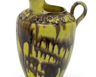 Vintage Brush-McCoy Art Pottery Drip Glaze Pitcher - 1930s Floral Relief Jug
