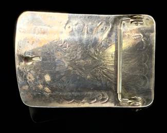 Vintage Navajo Sterling Silver & Turquoise Belt Buckle Hand Stamped