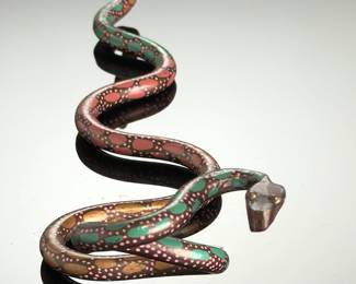 Signed Native American Painted Copper Snake Sculpture - Southwestern Metal Art
