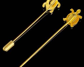 Vintage Trifari Gold Tone Turtle Stick Pins Figural Jewelry Lot of 2