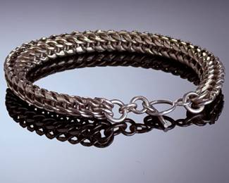 Heavy 925 Sterling Silver Woven Foxtail Link Bracelet 8.5 Inch Toggle Clasp 43g