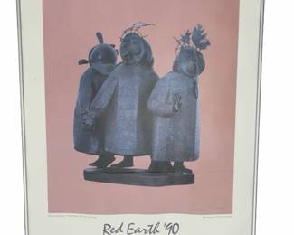 Signed Bill Prokopiof Red Earth 1990 Art Festival Poster Childs Mask Dance Ltd