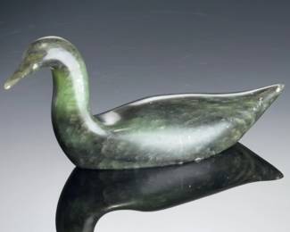 Ross Parkinson Signed Green Soapstone Duck Carving Canadian Art Sculpture