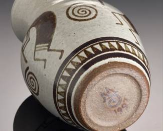 Vintage 1991 Southwest Studio Pottery Kokopelli Stoneware Vase Signed MS