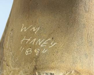 William Haney Signed Native American Wolf Clan Sandstone Bust Sculpture 1989