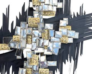 Monumental Brutalist MCM Wall Sculpture in the Style of Curtis Jeré, Brass & Chrome