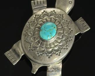 Bennie Ration Navajo Sterling Silver Turquoise Turtle Brooch Pendant Pin