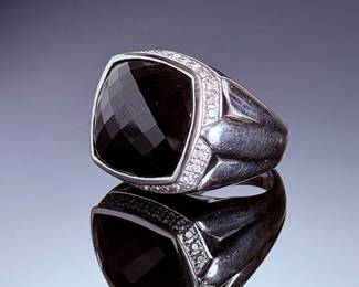 Oliver Smith Jeweler Sterling Silver Black Onyx & 0.47ct Diamond Ring Sz 7.75