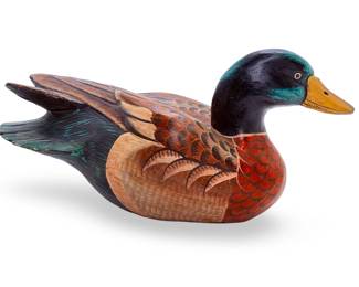 Vintage Hand-Carved Wooden Duck Decoy - Painted Folk Art Mallard Sculpture