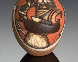 Hopi-Tewa Carved Pottery Egg Seed Pot by Marty & Elvira Naha Nampeyo Family