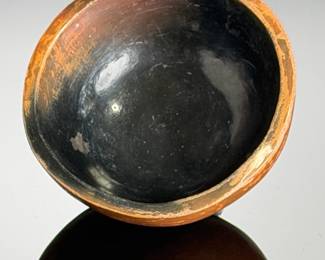 Signed Native American Style Polished Blackware & Red Slip Pottery Bowl, R 05