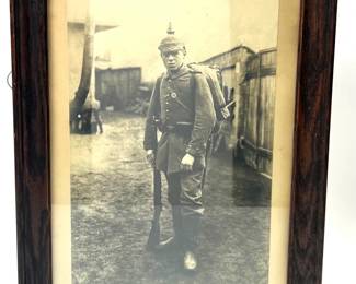 WWI Imperial German Soldier Large Portrait Photo Framed Pickelhaube c. 1914