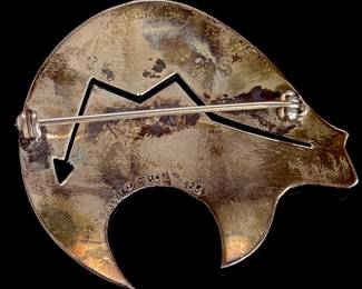 Vintage Mexican Sterling Silver Heartline Bear Brooch Pin Taxco TP-54 925