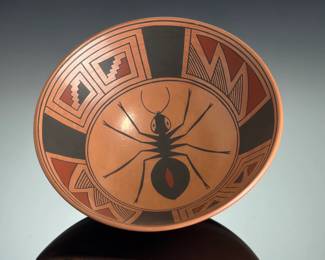 Mata Ortiz Pottery Ant Bowl by Sabino Villalba H - Signed Mexican Folk Art