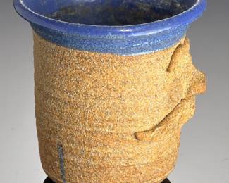 Vintage Studio Pottery Face Vase - Whimsical Stoneware Mustache Vessel