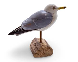 Bob Guge Signed Hand-Carved Tupelo Wood Ring-Billed Gull Bird Sculpture 2005