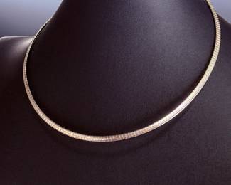 Vintage Italian 925 Sterling Silver Reversible Omega Collar Necklace 18-Inch