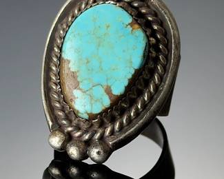 Vintage Navajo Royston Turquoise Sterling Silver Ring, Size 9.5