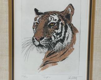 John Collette Signed 'Tiger' Original Color Etching 148/150 Framed Art