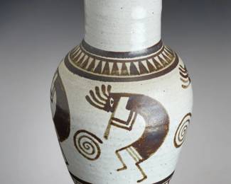 Vintage 1991 Southwest Studio Pottery Kokopelli Stoneware Vase Signed MS