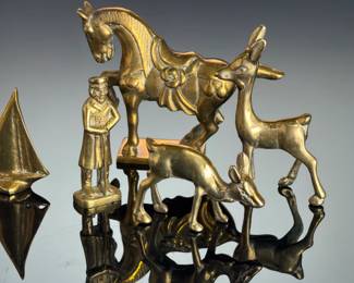 Vintage Solid Brass Figurine Collection - Lot of 6 Mid-Century Statues