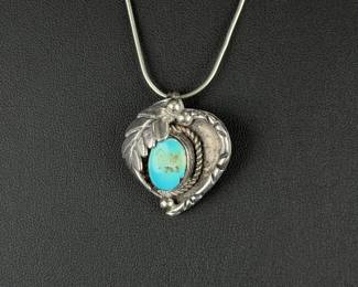 Navajo Sterling Silver Turquoise Pendant Necklace 24 Inch Italy 925 Chain