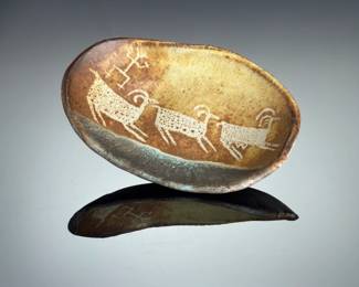 Judy Mohr Studio Art Pottery Petroglyph Dish Southwest Bighorn Sheep Signed
