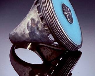 Silpada Sterling Silver 925 Hammered Blue Glass Oval Statement Ring Size 9.5
