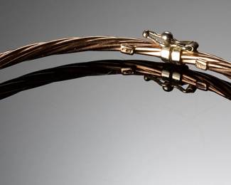 Italian 14K Gold Filled & Sterling Silver Cable Twist Bangle Bracelet 7"