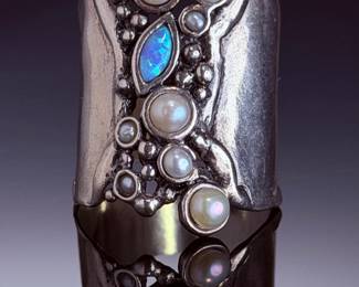 Silpada Sterling Silver Pearl & Opal Wide Shield Ring Size 10 Israel R1974
