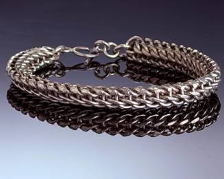 Heavy 925 Sterling Silver Woven Foxtail Link Bracelet 8.5 Inch Toggle Clasp 43g
