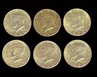 1964-1969 Kennedy Silver Half Dollar Coins - Vintage US Mint Lot of 6