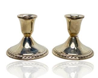 Vintage Duchin Sterling Silver Weighted Candlesticks, Pair Gadroon Border