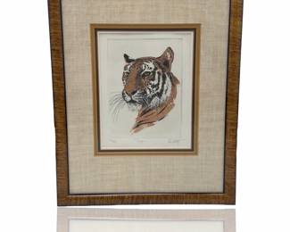 John Collette Signed 'Tiger' Original Color Etching 148/150 Framed Art