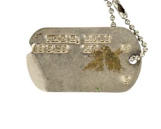 US Military Dog Tags 1947 Pete E. Davis Post-WWII Notched ID Tags with Chain