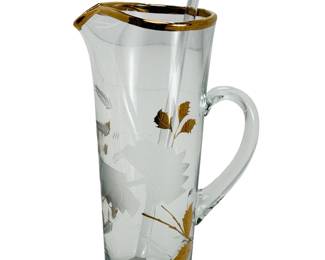 Libbey Golden Foliage MCM 8pc Cocktail Pitcher & Stemmed Glasses Set