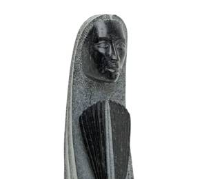 Larry Yazzie Signed Navajo Steatite Sculpture Native American Woman w/ Fan