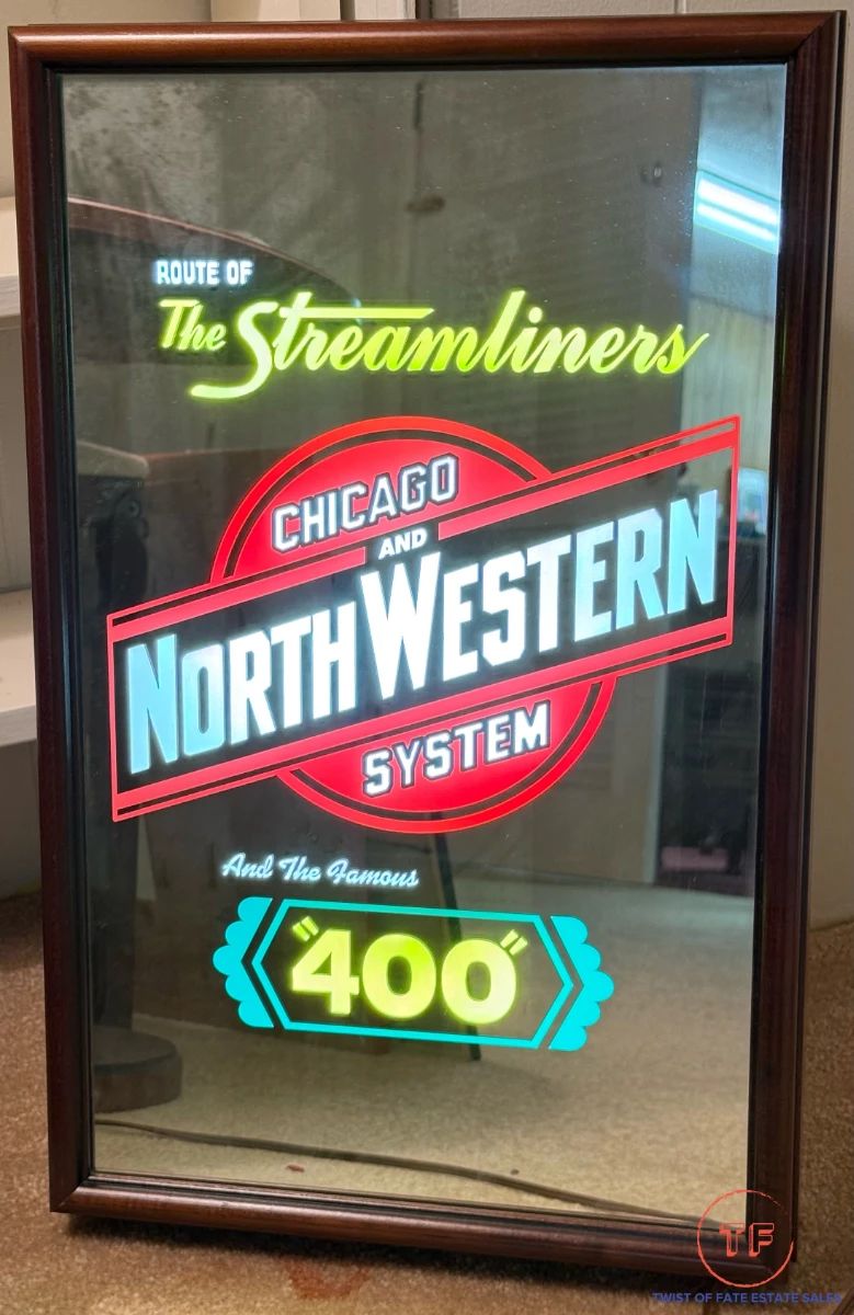 Vintage CHICAGO and NORTHWESTERN "400" Light Up Mirror Railroad Sign