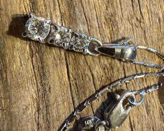 14kt Gold and 3 Diamond Drop Pendant Necklace