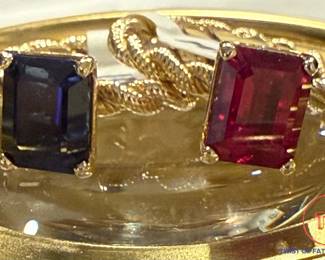 14 Kt Gold Rope Ruby and Saphire Rings