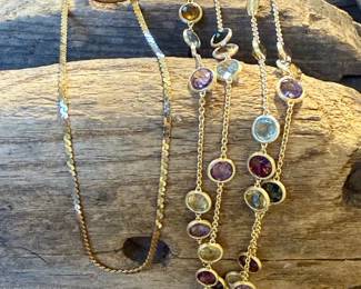 14kt Gold FG Band, 14kt S Link Necklace & 18kt Multi Stone Marco Bicego Necklace