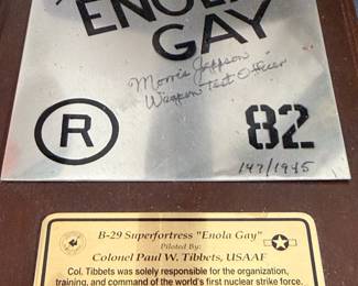 ENOLA GAY WWII Limited Edition Model Signed by Theodore "Dutch" Van Kirk (Navigator) and Morris Jeppson (Asst Weaponeer)