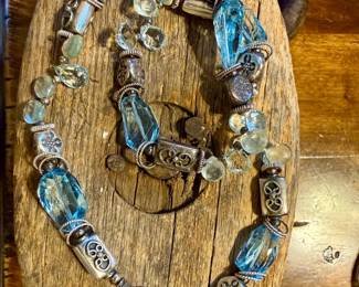 Elisa Ilano Silver and Aquamarine Necklace and Bracelet Set