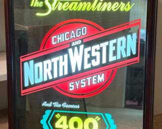 Vintage CHICAGO and NORTHWESTERN "400" Light Up Mirror Railroad Sign