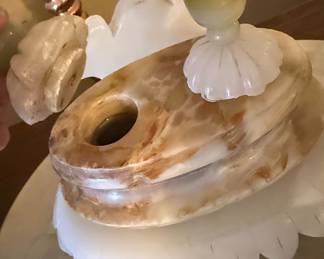 Vintage Carved Onyx and Marble Inkwell Set with Pen Rests