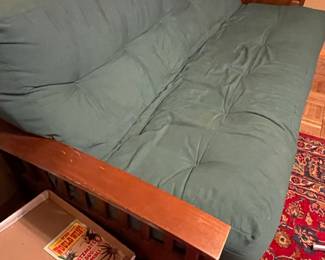 Mission Style Wood Frame Futon with Forest Green Mattress