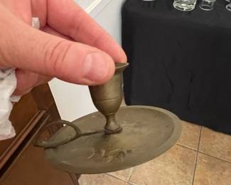 Vintage Brass Chamberstick Candle Holder - "Wee Willie Winkie" Style