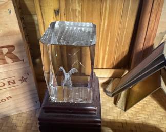 3D Laser-Etched Crystal Block with Wood Base - Eagle